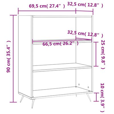 vidaXL Bokhylle høyglans hvit 69,5x32,5x90 cm konstruert tre