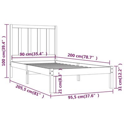 vidaXL Sengeramme heltre furu 90x200 cm