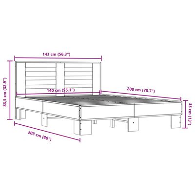 vidaXL Sengeramme røkt eik 140x200 cm konstruert tre og metall