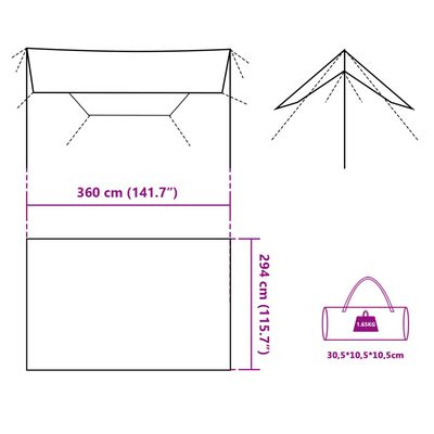 vidaXL Campingpresenning blå 360x294 cm vanntett