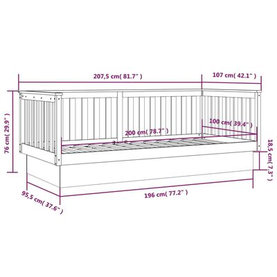 vidaXL Dagseng svart 100x200 cm heltre furu