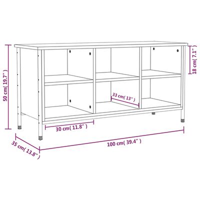 vidaXL Skoskap sonoma eik 100x35x50 cm konstruert tre