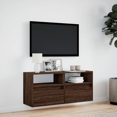 vidaXL Vegghengt TV-benk med LED brun eik 100x31x45 cm