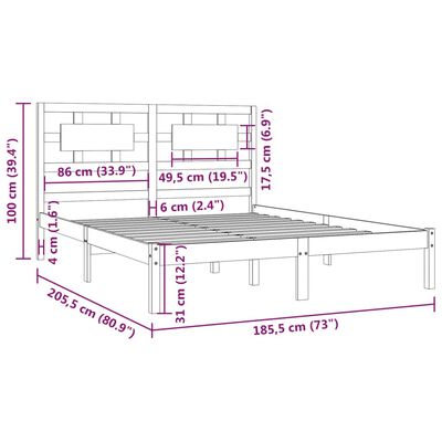 vidaXL Sengeramme grå heltre furu 180x200 cm Super King