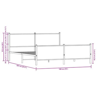 vidaXL Sengeramme i metall uten madrass sonoma eik 193x203 cm