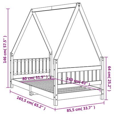 vidaXL Barnesengeramme hvit 80x160 cm heltre furu