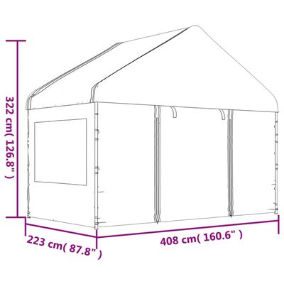 vidaXL Paviljong med tak hvit 13,38x4,08x3,22 m polyetylen