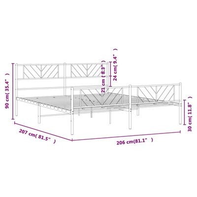 vidaXL Sengeramme i metall med hode- og fotgavl svart 200x200 cm