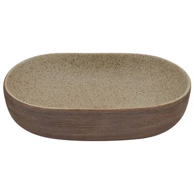 vidaXL Benkeservant sand og brun oval 59x40x14 cm keramikk