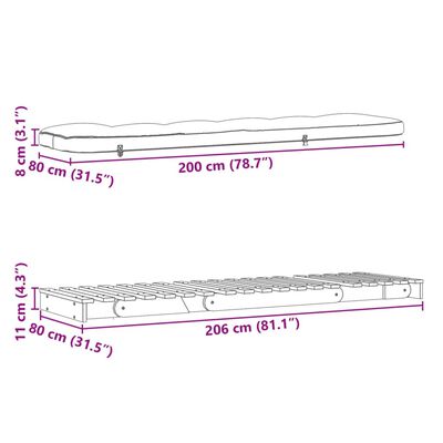 vidaXL Futonsofa med madrass 80x206x11 cm heltre furu