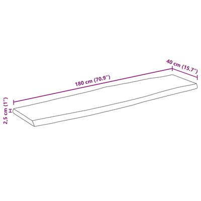 vidaXL Bordplate 180x40x2,5 cm naturlig kant heltre mango