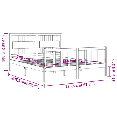 vidaXL Sengeramme med hodegavl hvit 5FT King Size heltre