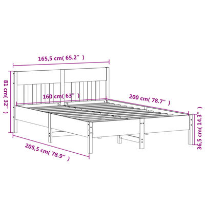 vidaXL Sengeramme uten madrass hvit 160x200 cm heltre furu