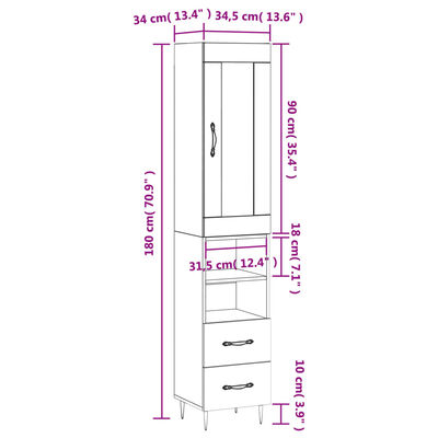 vidaXL Highboard røkt eik 34,5x34x180 cm konstruert tre