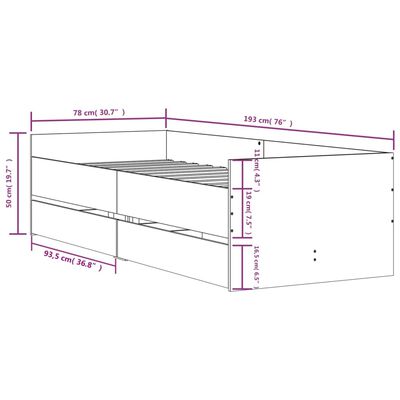 vidaXL Sengeramme med skuffer sonoma eik 75x190 cm