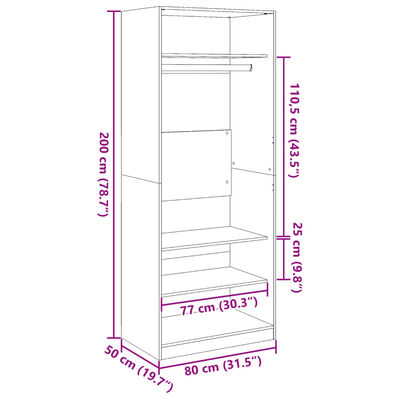 vidaXL Garderobe sonoma eik 80x50x200 cm konstruert tre