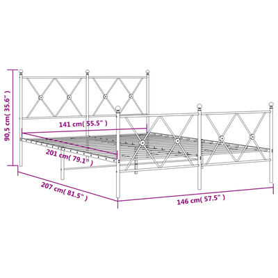 vidaXL Sengeramme i metall med hode- og fotgavl hvit 140x200 cm