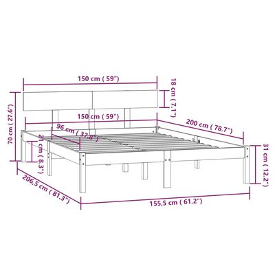 vidaXL Sengeramme svart heltre furu 150x200 cm UK King