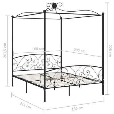 vidaXL Himmelsengeramme svart metall 160x200 cm