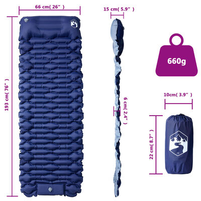 vidaXL Selvoppblåsende campingmadrass med pute for 1 person blå