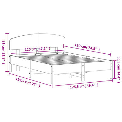 vidaXL Sengeramme uten madrass hvit 120x190 cm heltre furu