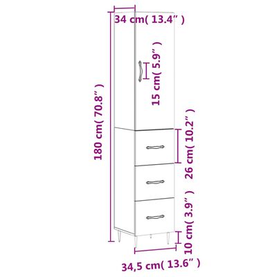 vidaXL Highboard røkt eik 34,5x34x180 cm konstruert tre