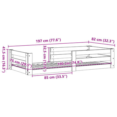 vidaXL Sengeramme uten madrass hvit 75x190 cm heltre furu