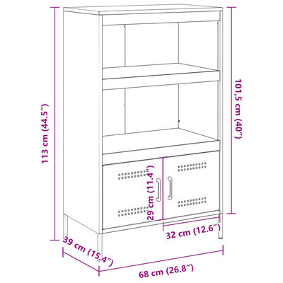 vidaXL Highboard antrasitt 68x39x113 cm stål