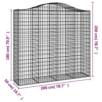 vidaXL Gabionkurver buede 25 stk 200x50x180/200 cm galvanisert jern