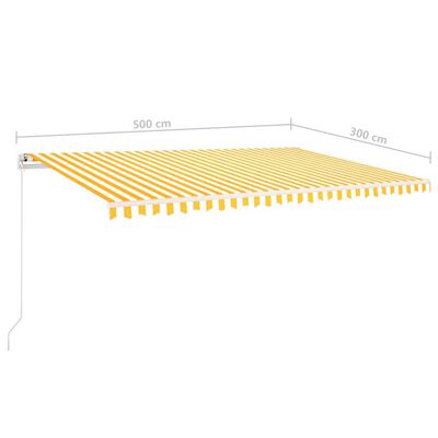 vidaXL Manuell uttrekkbar markise med LED 5x3 m gul og hvit