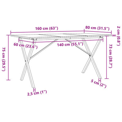 vidaXL Spisebord X-ramme 160x80x75 cm heltre furu og støpejern