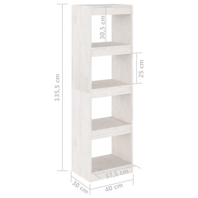 vidaXL Bokhylle/romdeler hvit 40x30x135,5 cm heltre furu