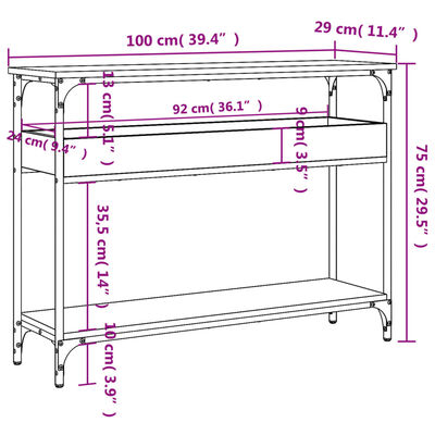 vidaXL Konsollbord med hylle brun eik 100x29x75 cm konstruert tre