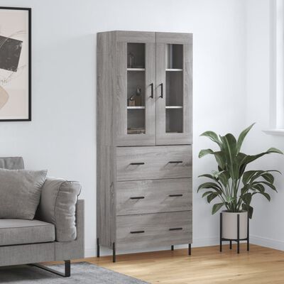 vidaXL Highboard grå sonoma 69,5x34x180 cm konstruert tre