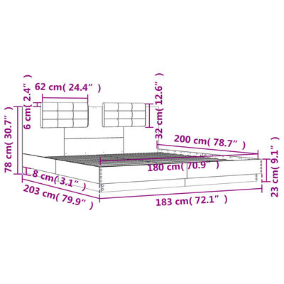 vidaXL Sengeramme med hodegavl grå sonoma 180x200 cm konstruert tre