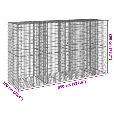 vidaXL Gabionkurv med deksel 350x100x200 cm galvanisert jern