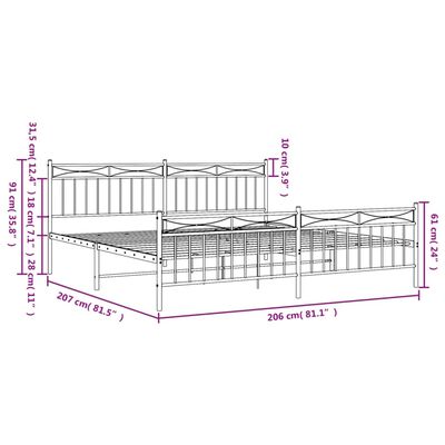 vidaXL Sengeramme i metall med hode- og fotgavl svart 200x200 cm