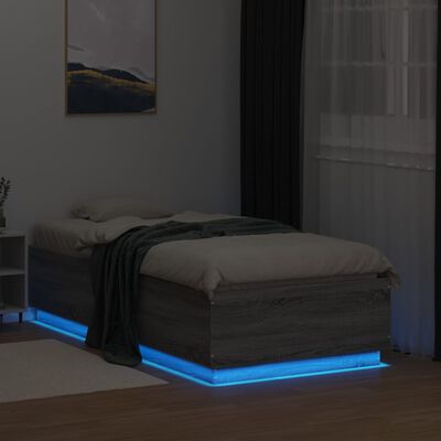 vidaXL Sengeramme med LED-lys grå sonoma 75x190 cm konstruert tre