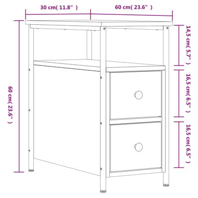 vidaXL Nattbord 2 stk grå sonoma 30x60x60 cm konstruert tre