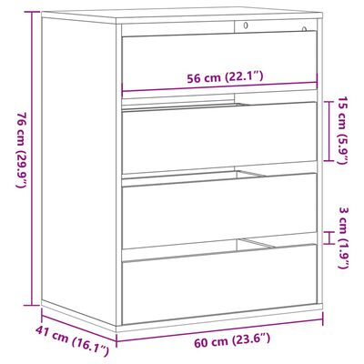 vidaXL Kommode svart 60x41x76 cm konstruert tre