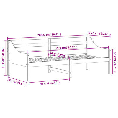 vidaXL Dagseng uten madrass hvit 90x200 cm heltre furu