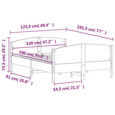 vidaXL Sengeramme uten madrass 120x190 cm heltre furu