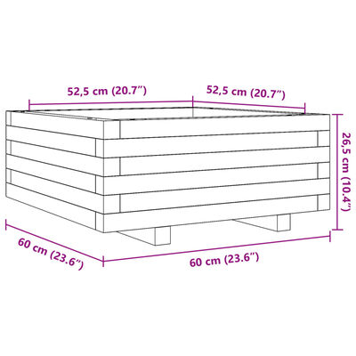 vidaXL Plantekasse hvit 60x60x26,5 cm heltre furu