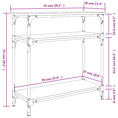 vidaXL Konsollbord røkt eik 75x29x75 cm konstruert tre