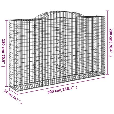 vidaXL Gabionkurver buede 13 stk 300x50x180/200 cm galvanisert jern