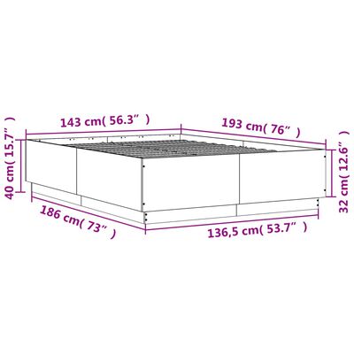 vidaXL Sengeramme grå sonoma 140x190 cm konstruert tre