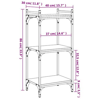 vidaXL Bokhylle 3 etasjer sonoma eik 40x30x86 cm konstruert tre