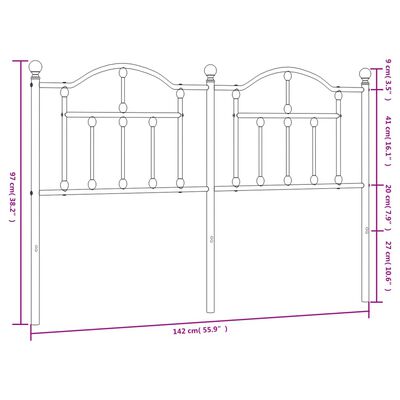 vidaXL Sengegavl i metall hvit 135 cm