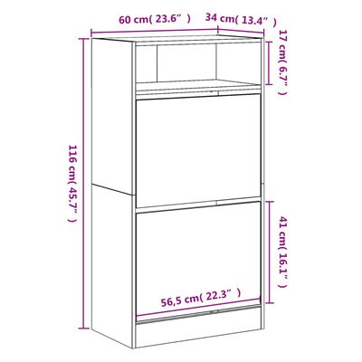 vidaXL Skoskap grå sonoma 60x34x116 cm konstruert tre