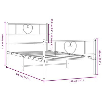 vidaXL Sengeramme i metall med hode- og fotgavl svart 100x190 cm